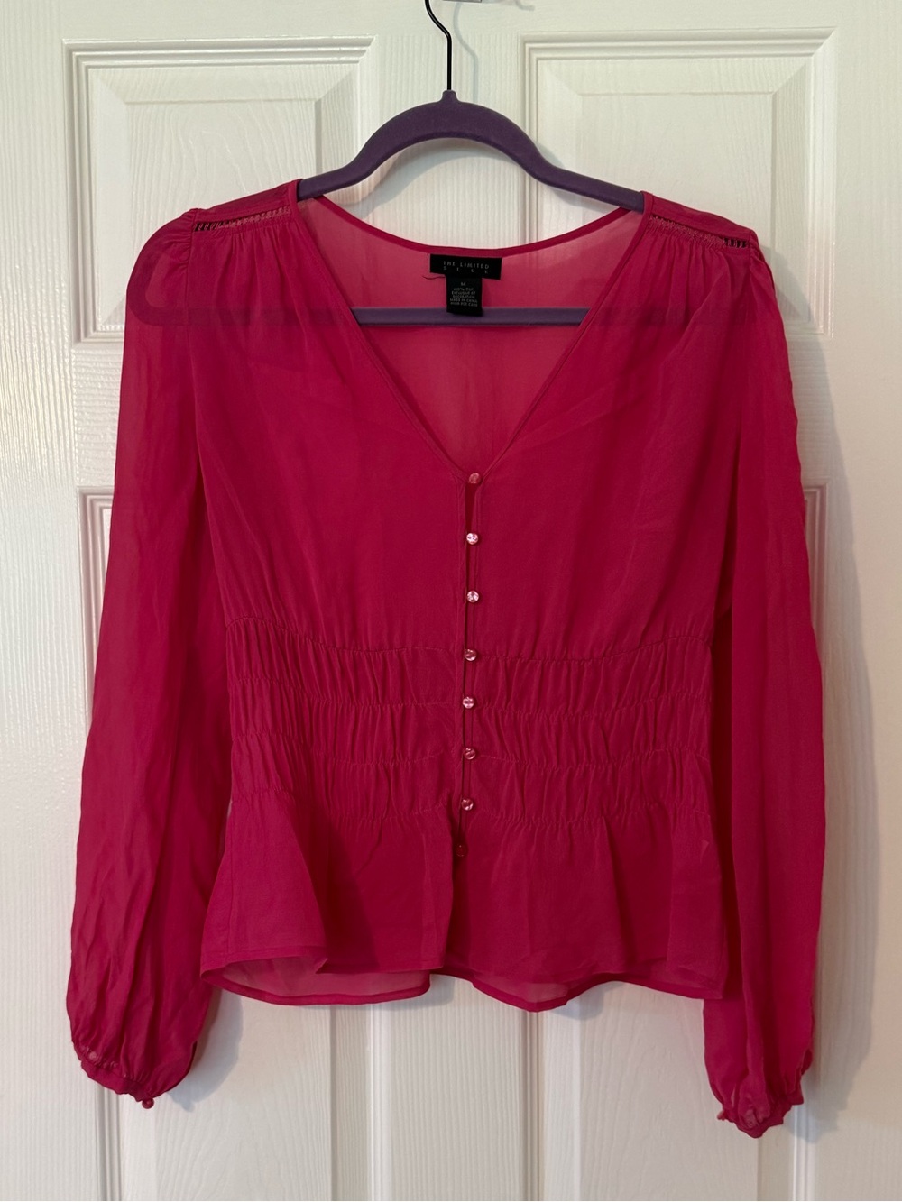 The Limited Silk Hot Pink Sheer Button-Front Blouse